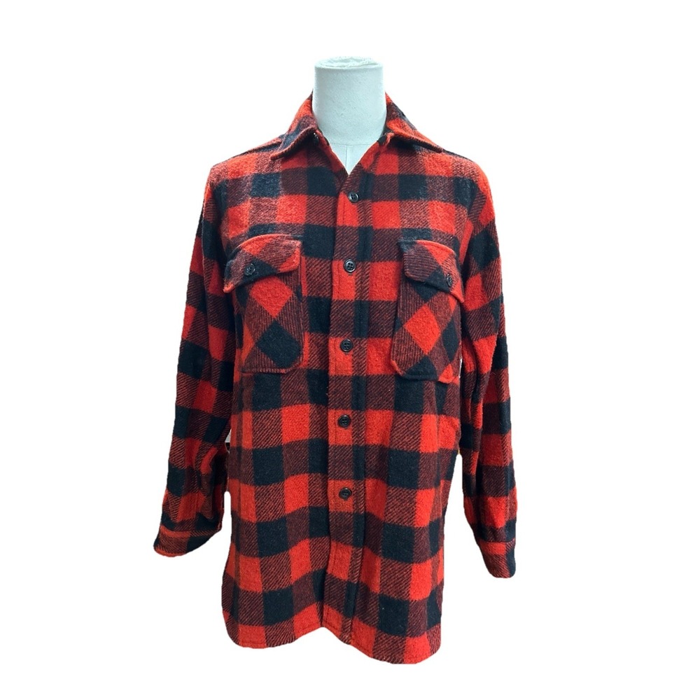 King Kole Vintage 60's-70's Style Women's Flannel Shirt 40 Red Plaid Wool Blend